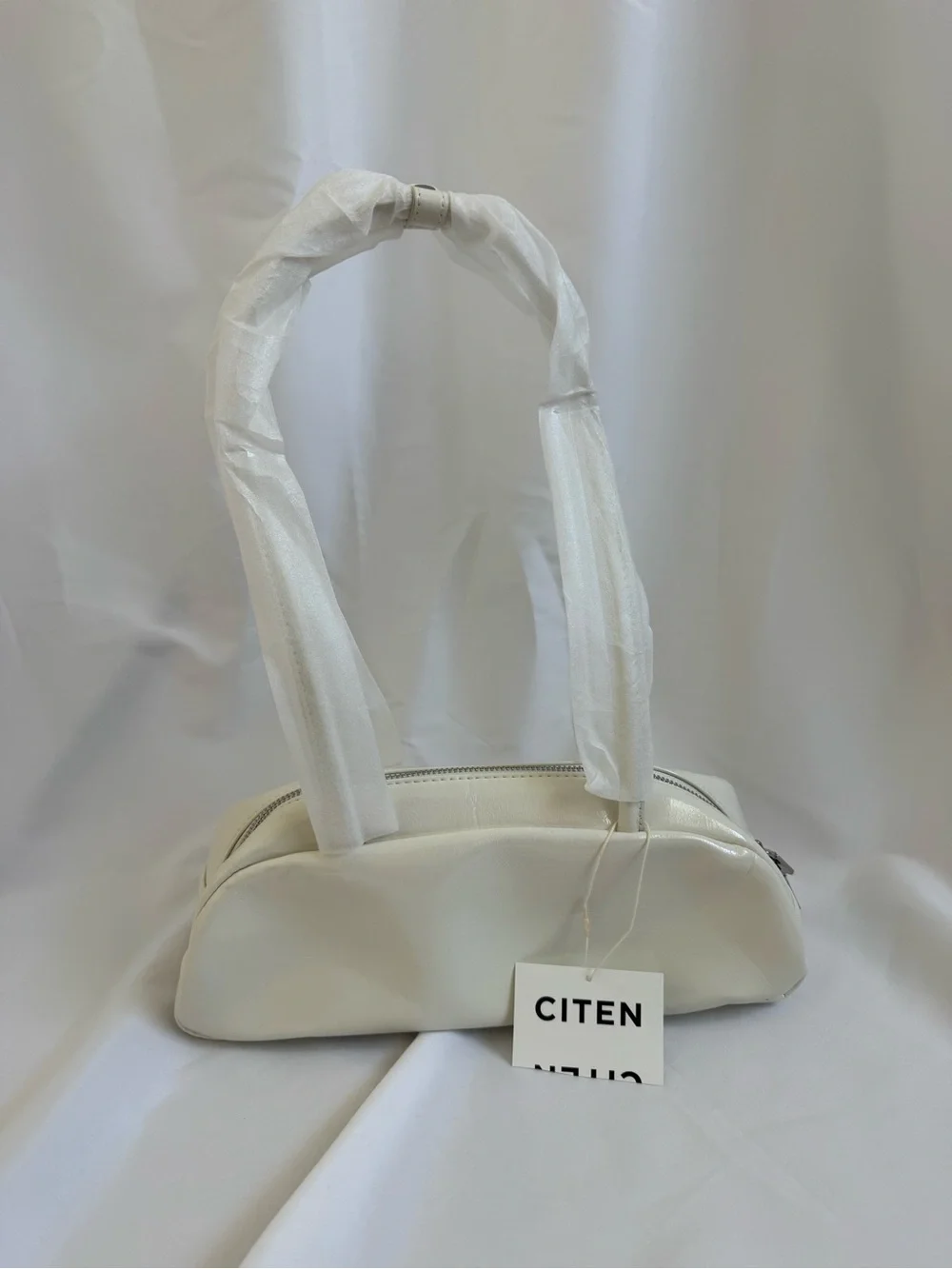 White Patent Shoulder Bag with Long Handles